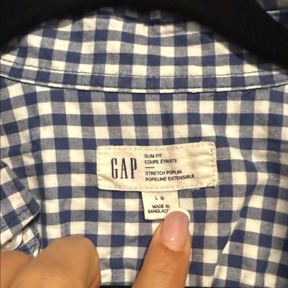 GAP Navy white Dockside Slim fit Gingham button up long sleeve - large - Picture 2 of 6